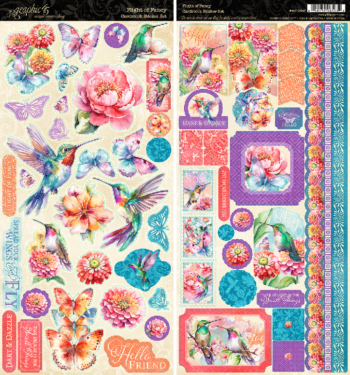 Two 6″ × 12″ cardstock sheets
Beautifully detailed imagery including;  summer flowers, butterflies, birds, and more.
92 lb cover-weight matte cardstock
Acid & lignin free