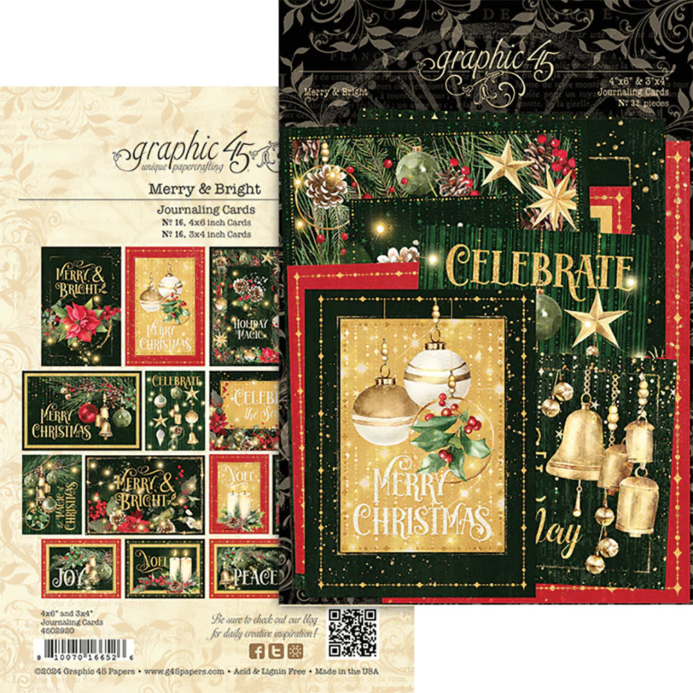 Collection of graphic45 Christmas-themed ephemera cards.