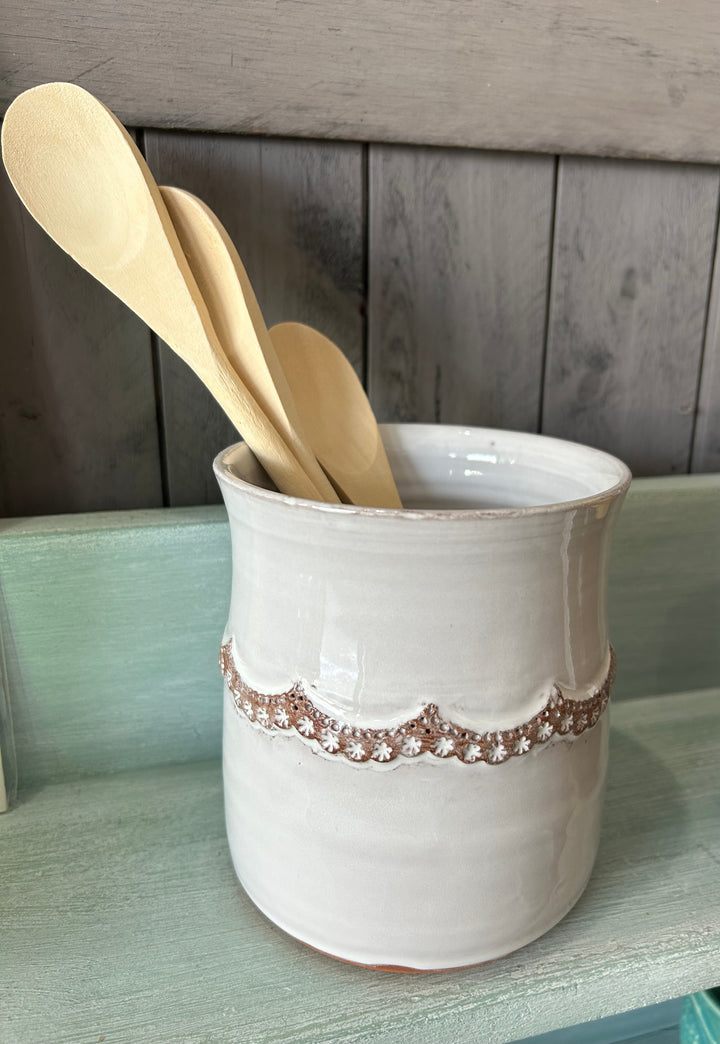 Vintage Linen Utensil Crock