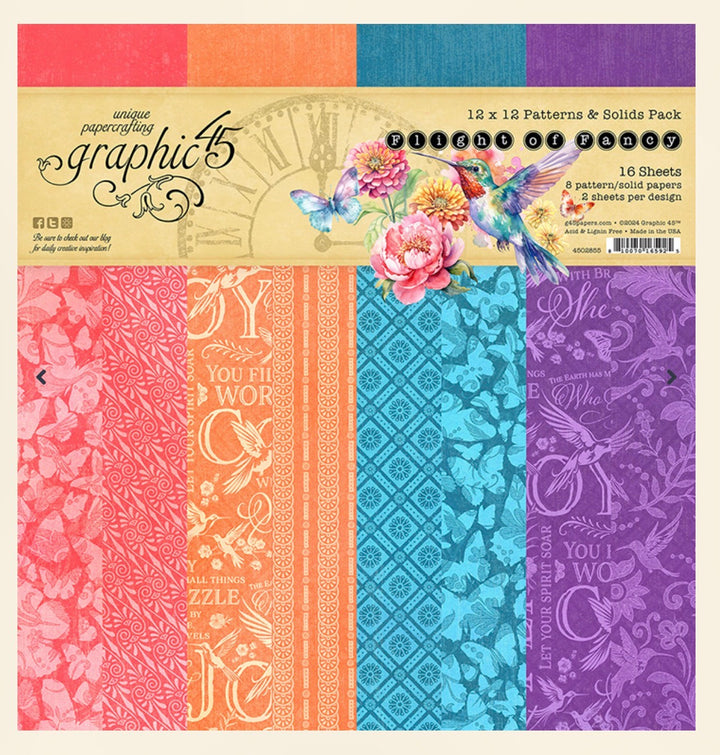 12x12 Paper pack Patterns & Solids. 2 each of 8 designs. 16 sheets.
