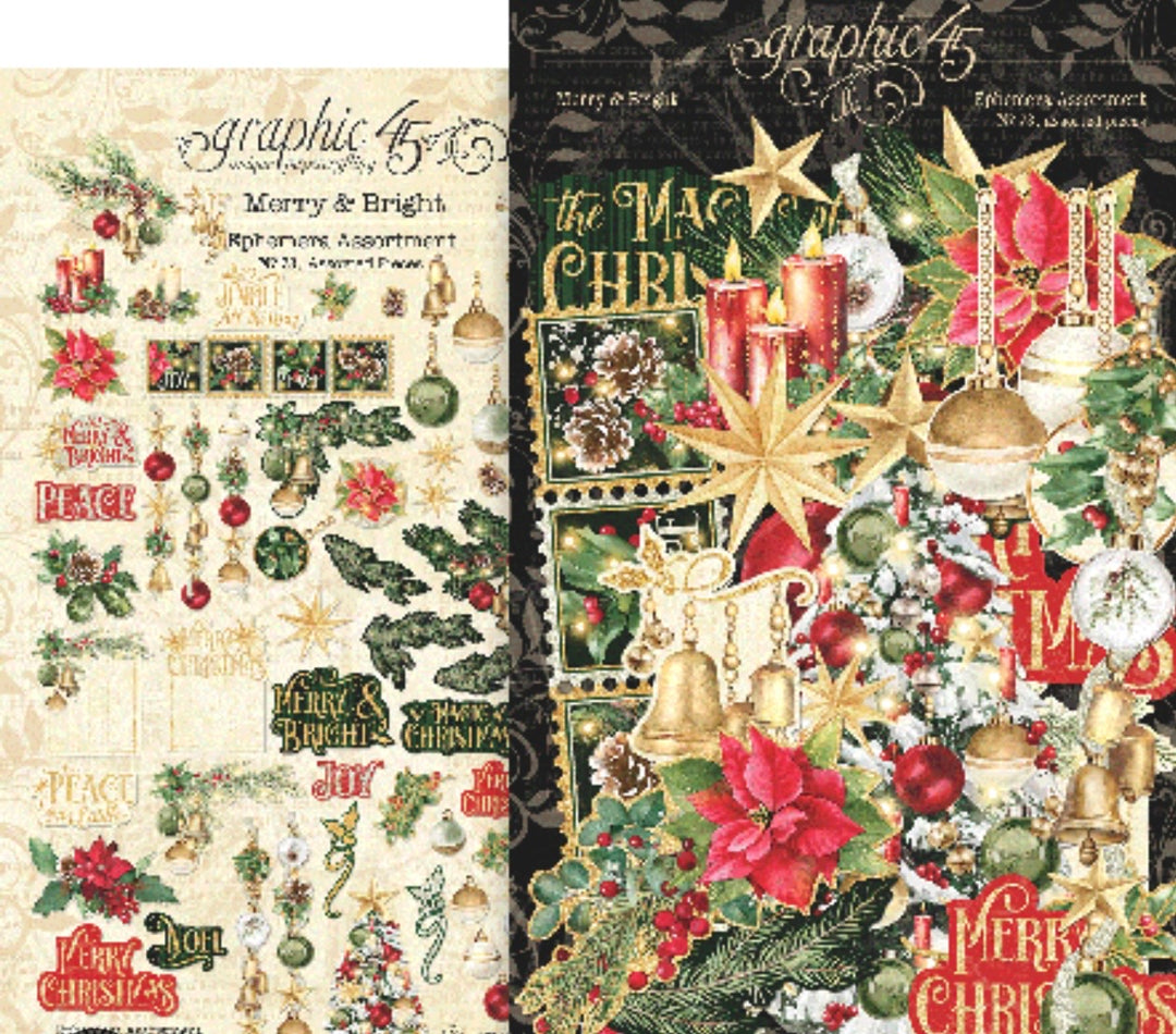 Wonderful Christmas themes die-cuts.  Lettering, ornaments, bells, and floral.
