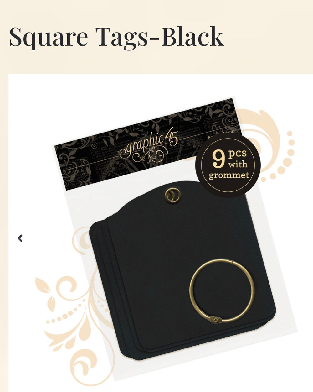 Pack of 9 square tags with grommet and key ring.