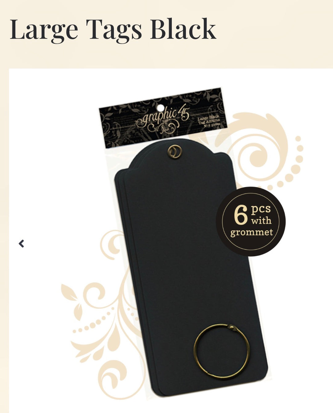 Pack of 6 black tags w/grommet and key ring.
