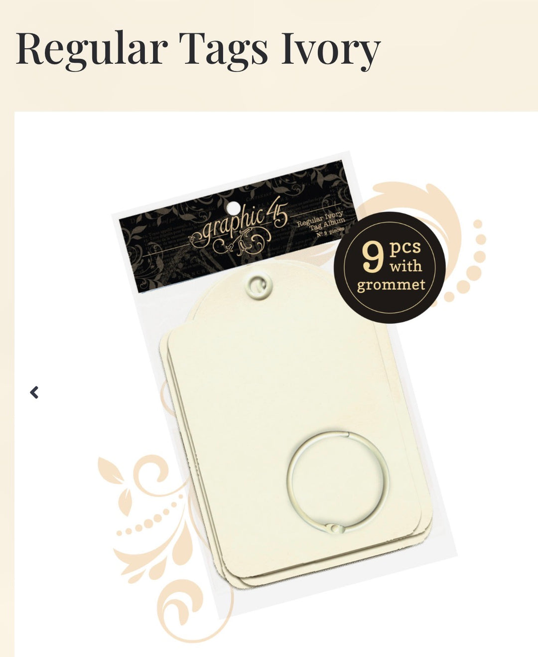 Pack of 9 ivory tags w/grommet and key ring.