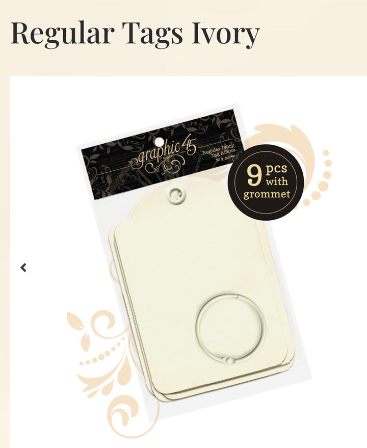 Pack of 9 ivory tags w/grommet and key ring.